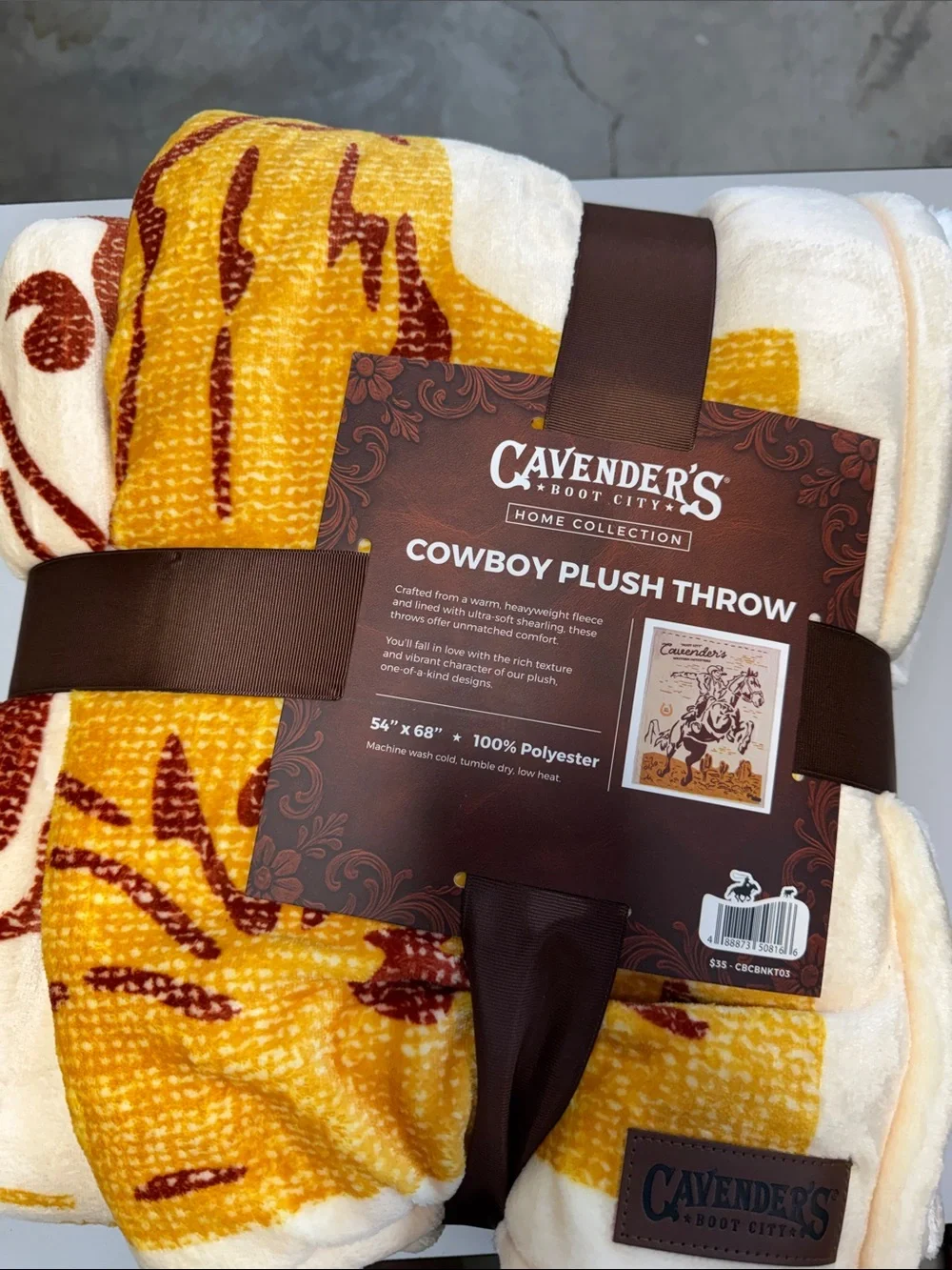 CAVENDER'S Rust & Gold Desert Cowboy Plush Throw